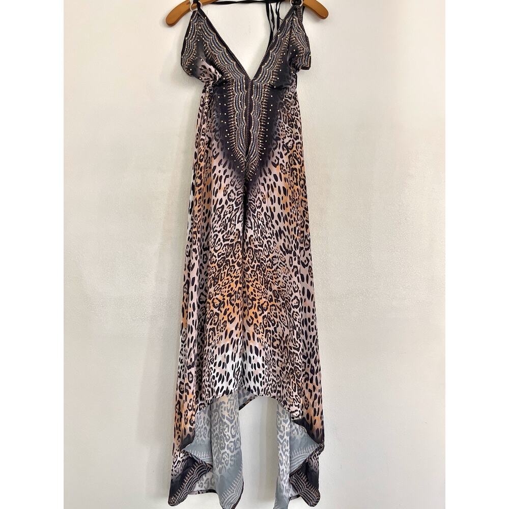 Celina Beach Maxi Halter Dress One Size Animal Print Rhinestone Asymmetrical